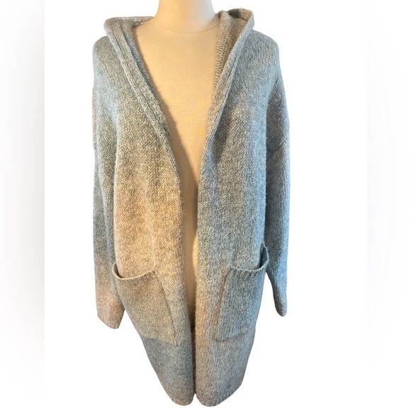 CHARLIE B Sweaters - CHARLIE B Blue,white & Brown Pastel Ombre Space -Dye Hooded Cardigan Size TG/XL